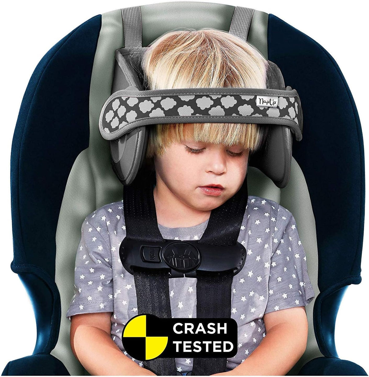 NapUp opaska podtrzymująca głowę w foteliku samochodowym dla dziecka, szara, crash tested