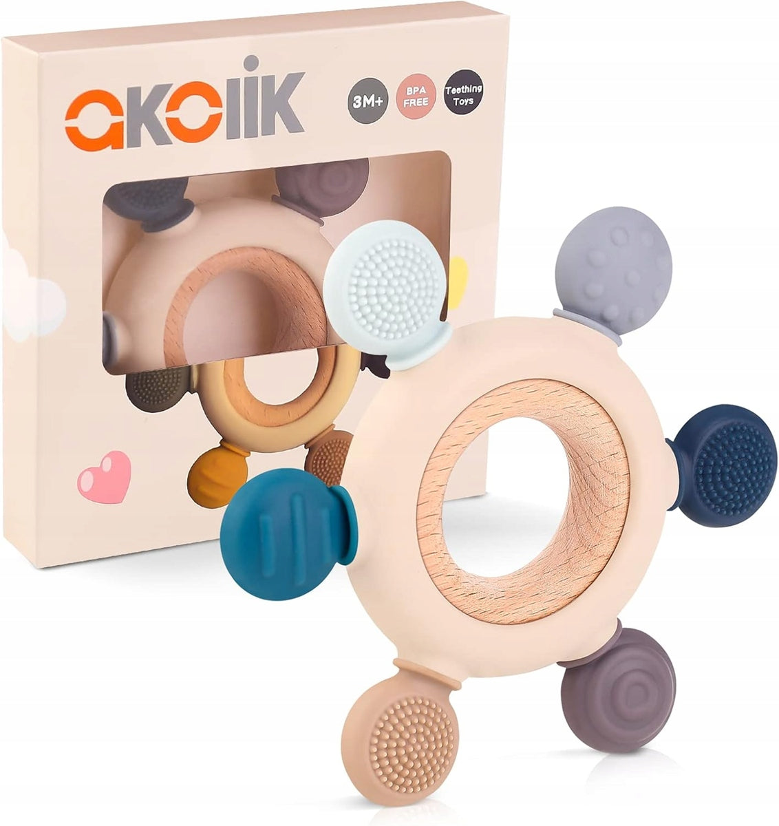 AKOLIK siliconen-houten masserende bijtring 10,8 cm 3 m+