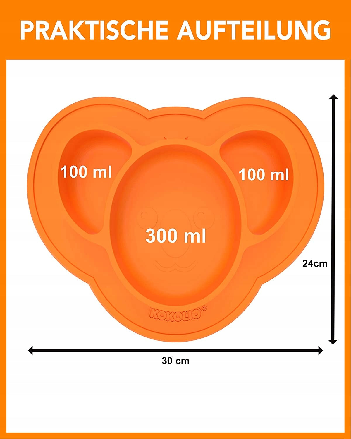 KOKOLIO mata talerzyk 3 KOMORY antypoślizgowy zintegrowana silikonowa mata miętowa, 300 ml i 2x100 ml