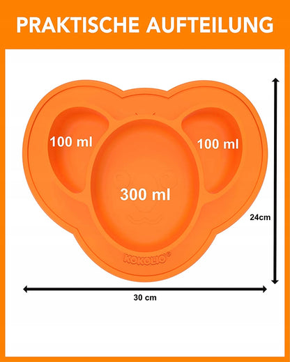 KOKOLIO mata talerzyk 3 KOMORY antypoślizgowy zintegrowana silikonowa mata miętowa, 300 ml i 2x100 ml