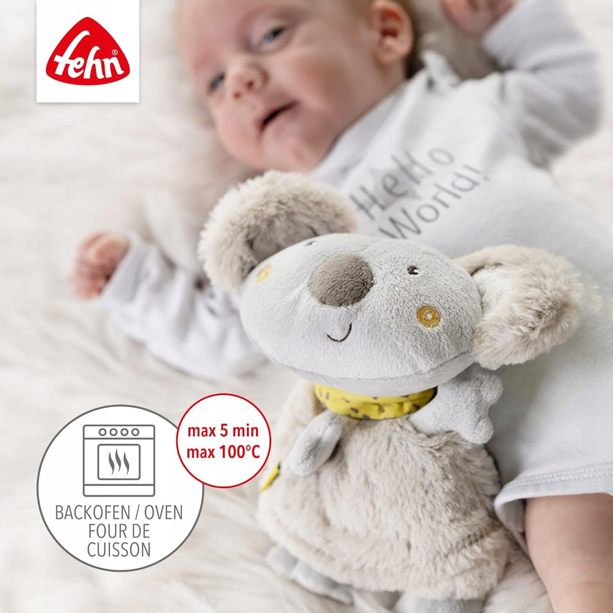 FEHN pluszowy KOALA TERMOFOR dla dzieci, szary termofor koala z pestkami winogron, ogrzewacz do 100°C