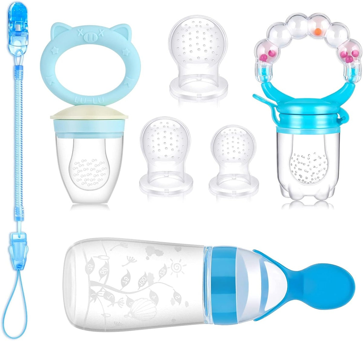 KOSHINE fruitenspen 2 stuks 5 spenen + lepel 125 ml en ketting