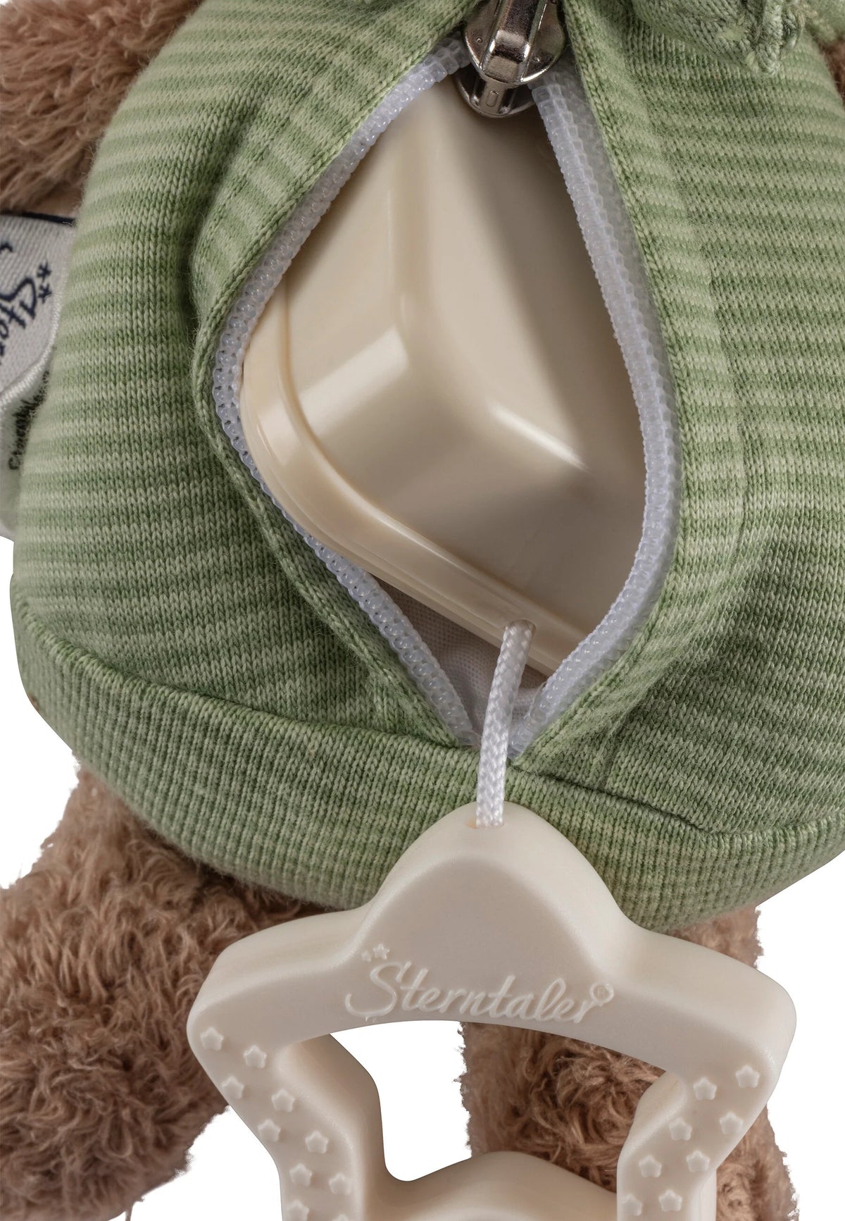 STERNTALER zawieszka z pozytywką "Dźwięk Ciszy" osiołek EMMILIUS 17 cm, zielona przytulanka z uchwytem