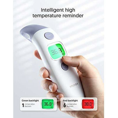 HYLOGY contactloze thermometer 4-in-1 voorhoofd oor kamer voeding + etui