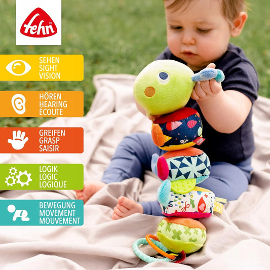 FEHN Color Friends gąsienica puzzle na rzep SENSORYCZNA 36cm - edukacyjna zabawka dla niemowląt 0+
