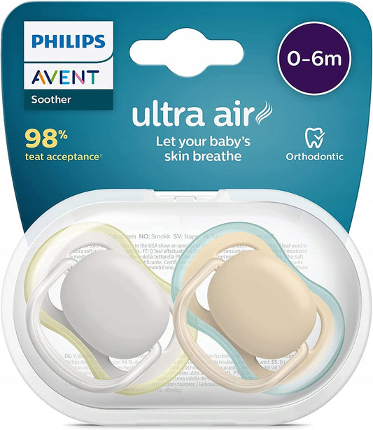 PHILIPS AVENT Ultra Air Happy smoczki x 2 0-6msc, silikonowe smoczki uspokajające w etui