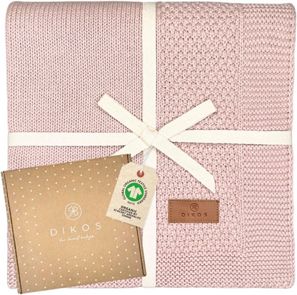 DIKOS kocyk z bawełny ORGANIC 75x100cm różowy, certyfikat GOTS, miękki kocyk dziecięcy z bawełny organicznej