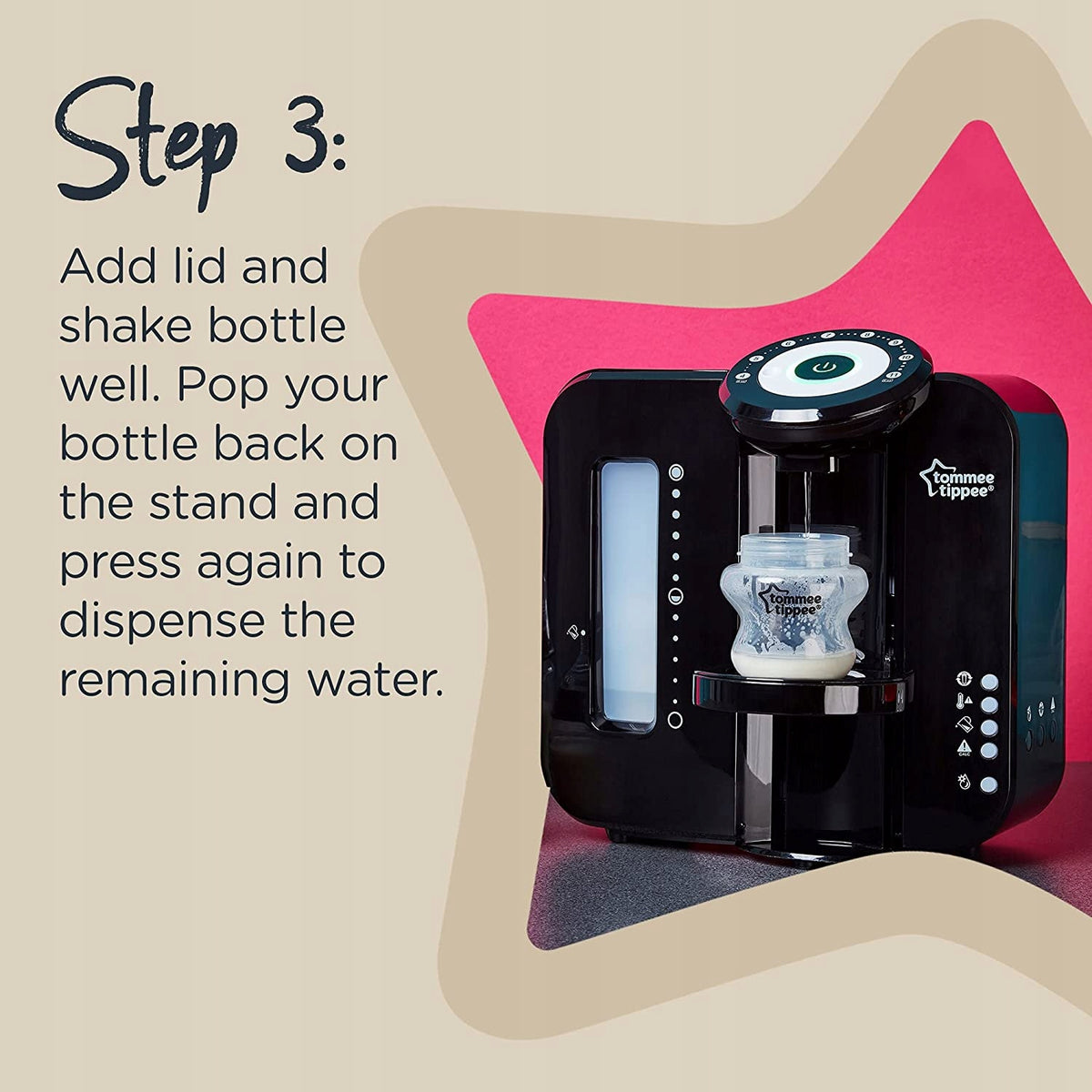 TOMMEE TIPPEE Perfect Prep EKSPRES DO MLEKA 2 min czarny podgrzewacz do mleka, etap 3 użycia