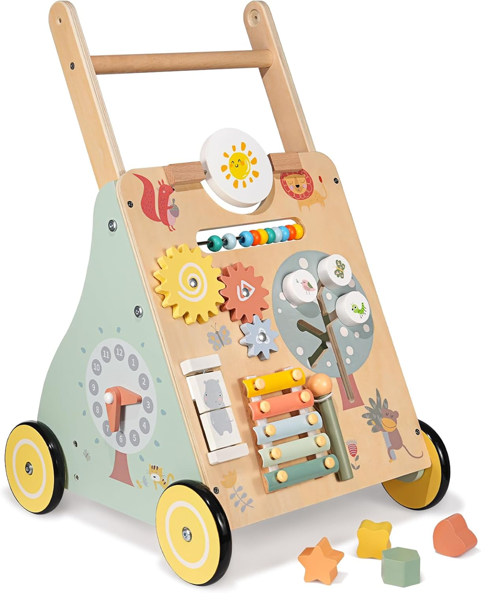 HENGBO houten multifunctionele duwwagen op rubberen wielen 37 x 56 cm 0+