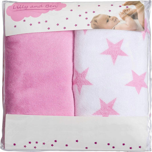LILLY&BEN pokrowiec na przewijak frotte 50x70 x2, różowy z gwiazdkami