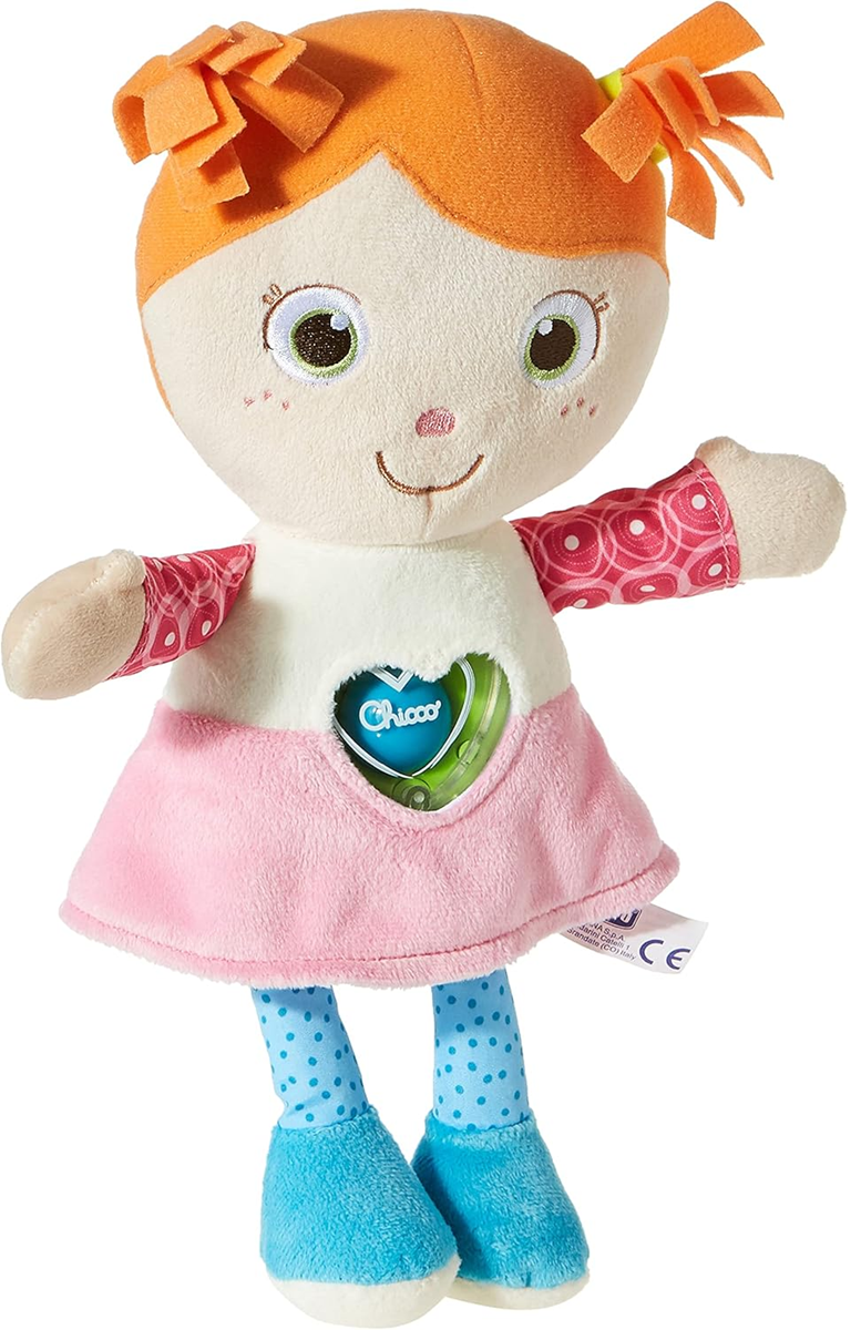 CHICCO Poupée Emily peluche doudou avec hochet en forme de cœur 26 cm