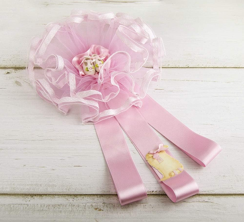 MARELI strik voor de geboorte van een baby 32 cm keramiek tule satijn