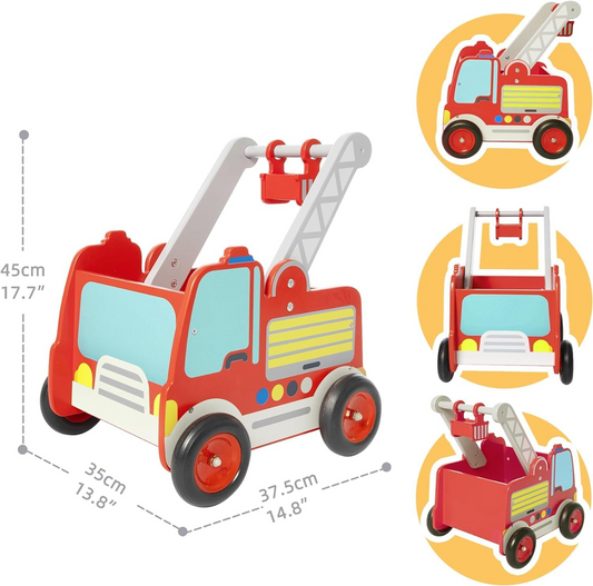 LABEBE houten duwboot brandweerwagen 37,5 x 45 cm