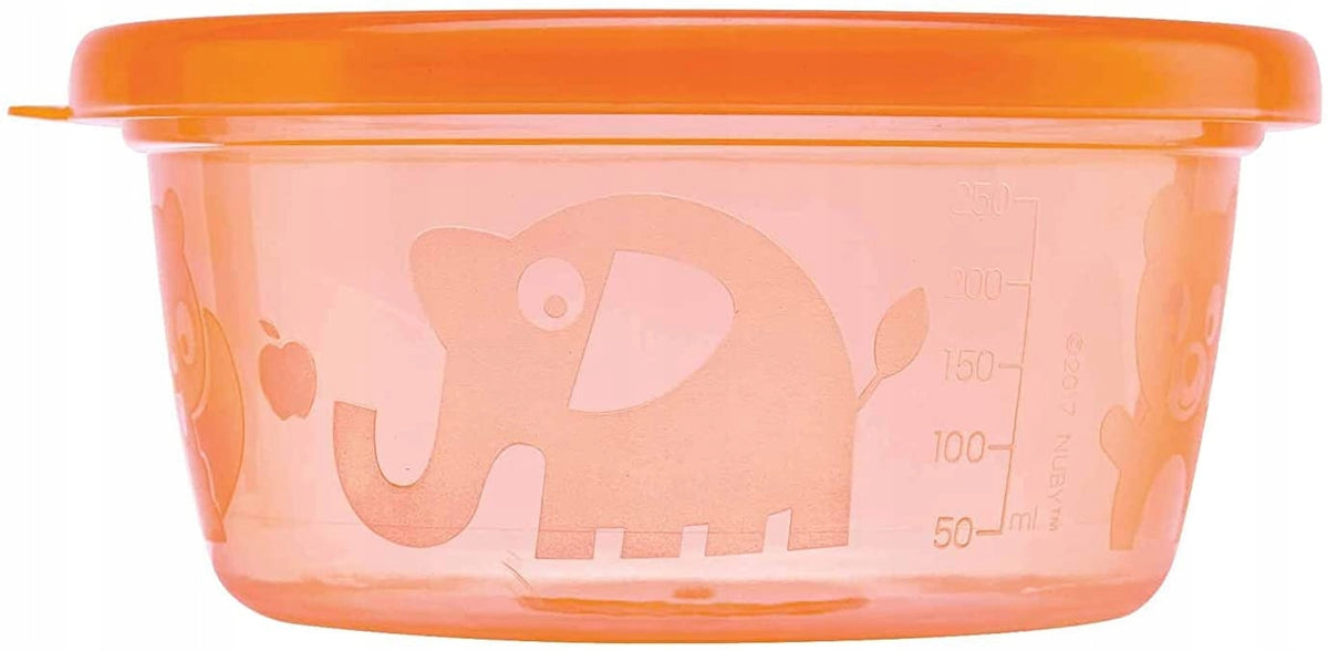 NUBY pojemniki na przekąski 6x300, pomarańczowy pojemnik 300 ml do mikrofalówki i zmywarki