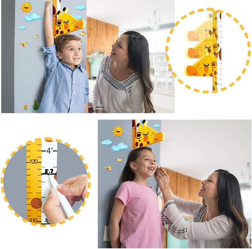 DUOUPA groeimeter met verschuifbaar hoofd GIRAFFE 180 cm + muurstickers