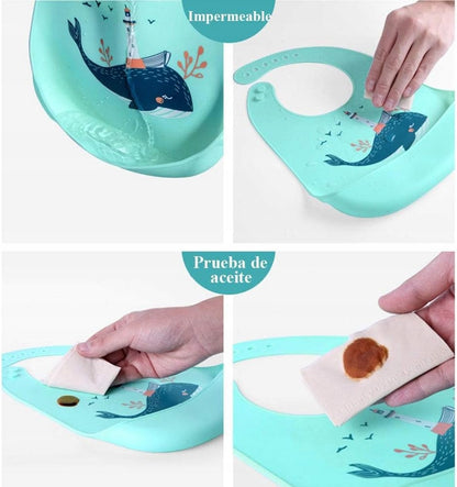 ABIRDON siliconen slabbetjes met zakjes x4