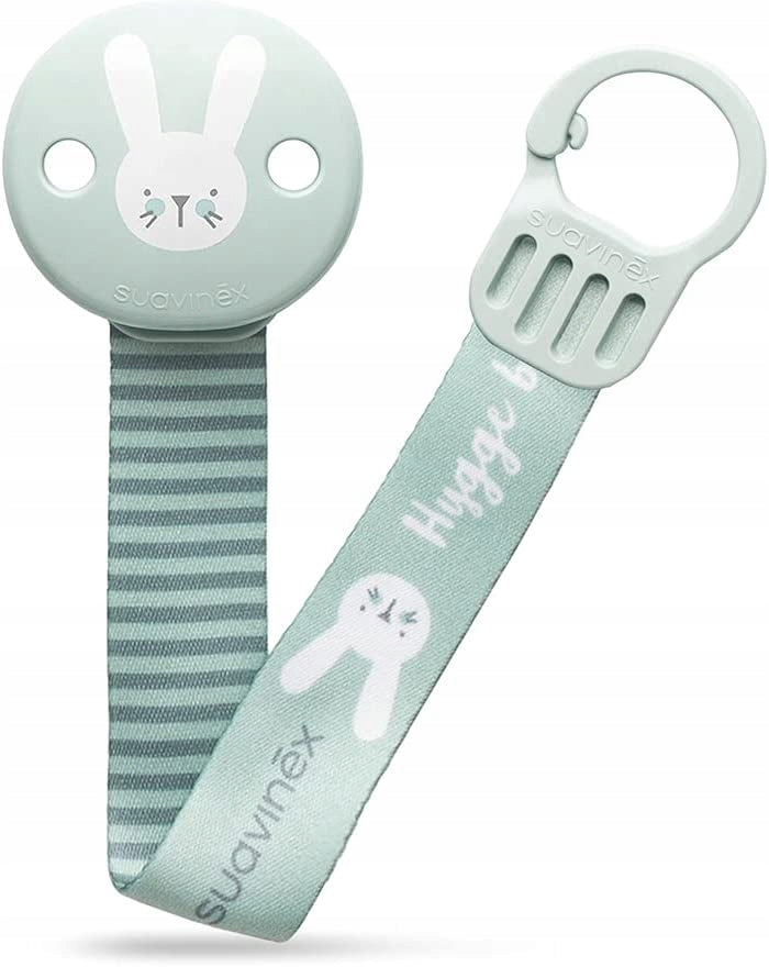 SUAVINEX Welcome Baby zestaw startowy PREMIUM klips do smoczka z tasiemką i uroczym wzorem króliczka
