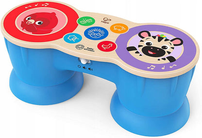 HAPE Magic Touch drewniane BONGO dotykowe, kolorowe bongo dla dzieci 6 m+ z technologią Magic Touch