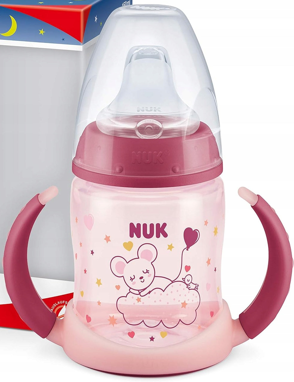 NUK Learner Cup KUBEK 150 ml wskaźnik temperatury ŚWIECI W CIEMNOŚCI, różowy kubek niekapek dla dziecka