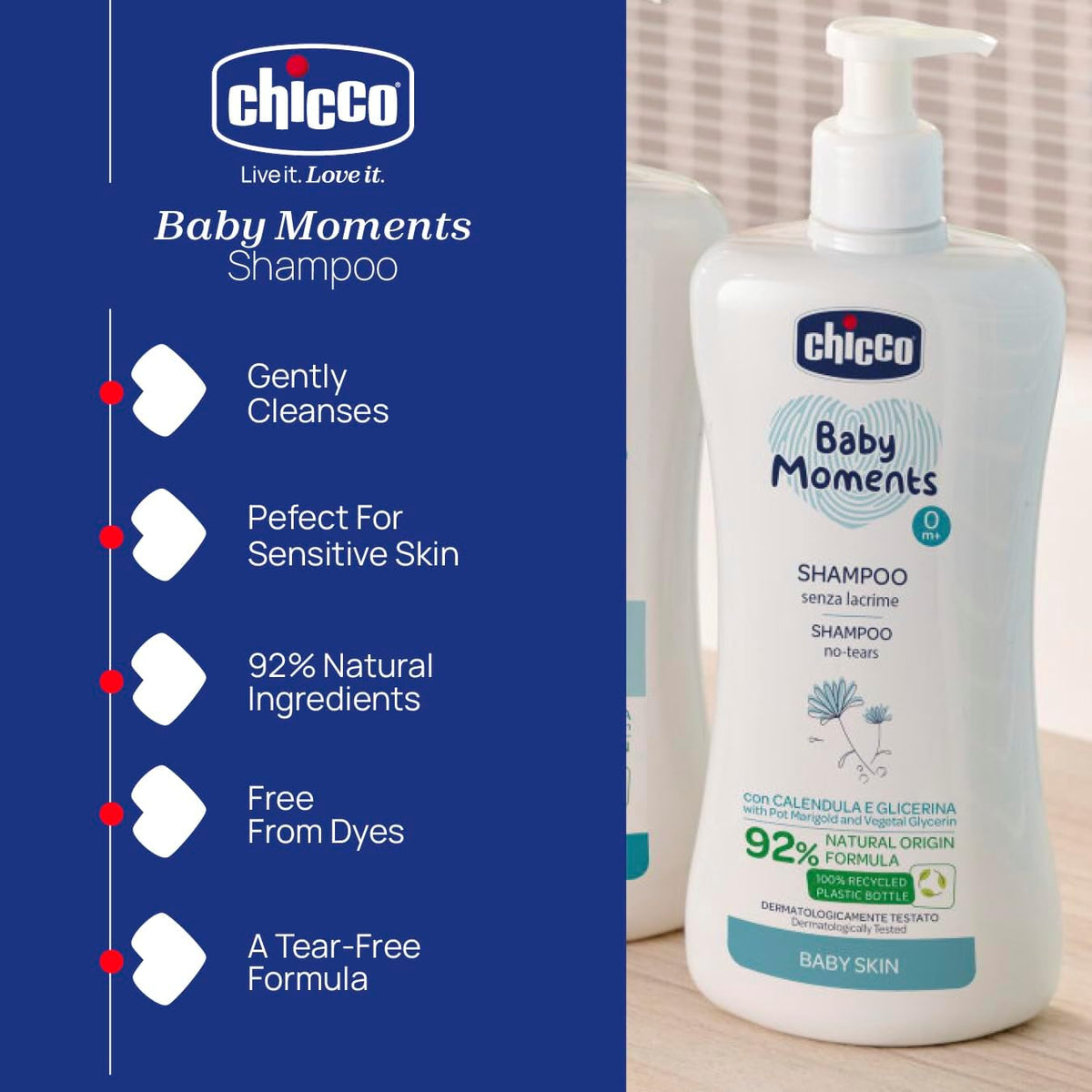 CHICCO BabyMoments shampoo per capelli 500 ml 0m+
