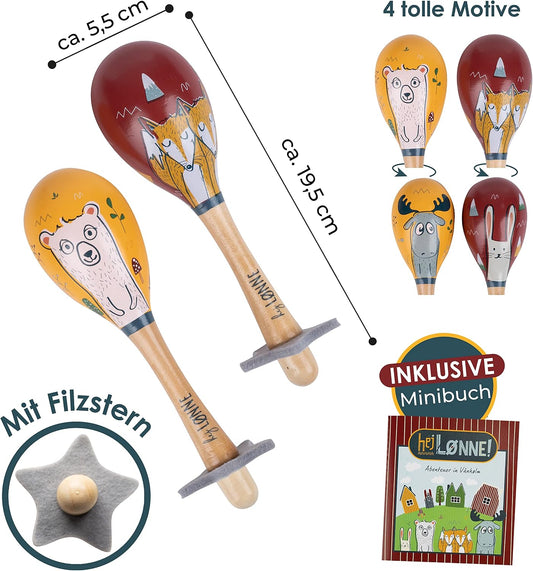 HEJ LØNNE wooden maracas rattles, 2 pcs.