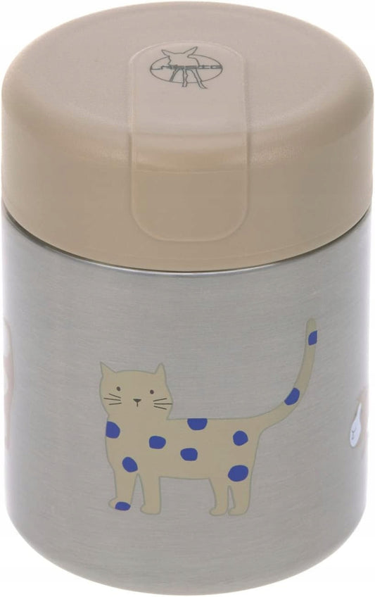 LASSIG Food Jar TERMOS OBIADOWY stal nierdzewna 315 ml beżowy z kotem, lekki i poręczny