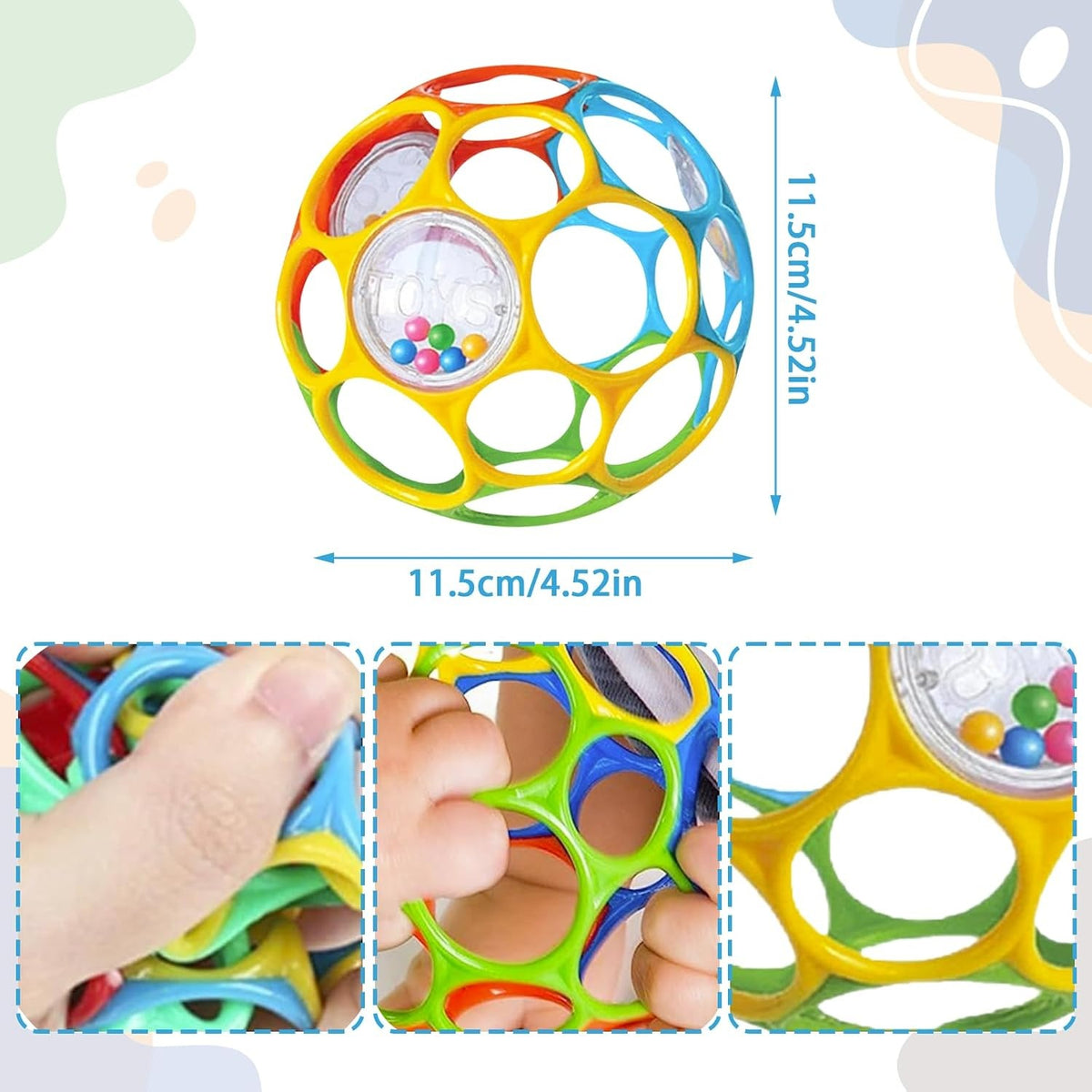 KIKUO Classic Ball grijpspeeltje en bijtring met rammelaars 11,5 cm