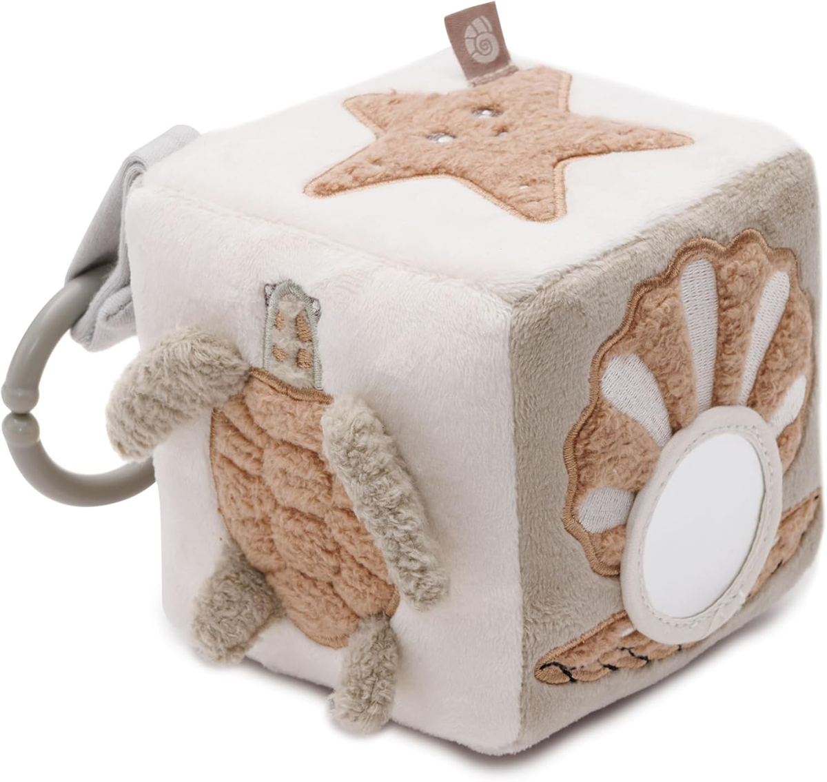 JOLLEIN Cube d’Activité peluche suspendue cube avec hochet et miroir 11x11 cm