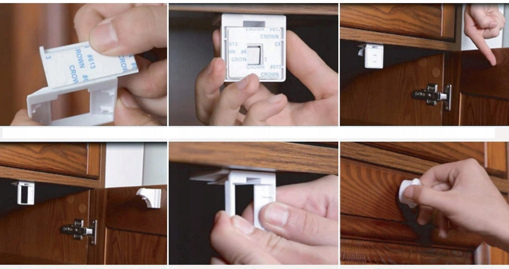 HOFFENBACH zabezpieczenia szafek i szuflad 10 sztuk, białe blokady meblowe z taśmą 3M do szafek i szuflad