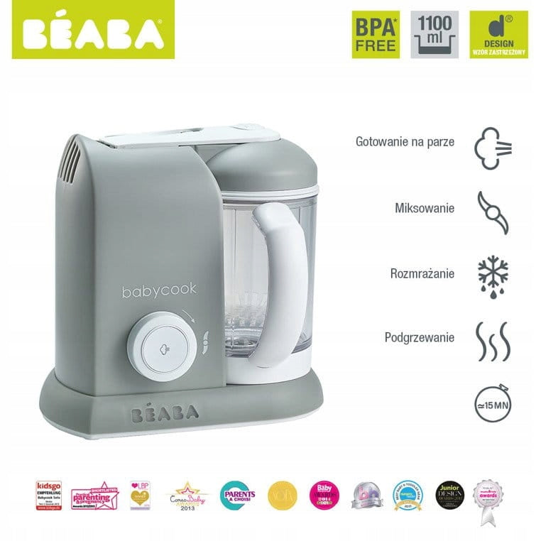 BEABA Babycook ROBOT KUCHENNY 4w1 parowar, mikser, podgrzewacz, rozmrażacz, szary, BPA free, 1100 ml