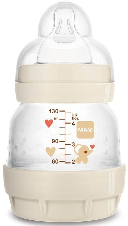 MAM Easy Start butelka antykolkowa 130ml 0+ biała, antykolkowa butelka dla niemowląt z silikonowym smoczkiem