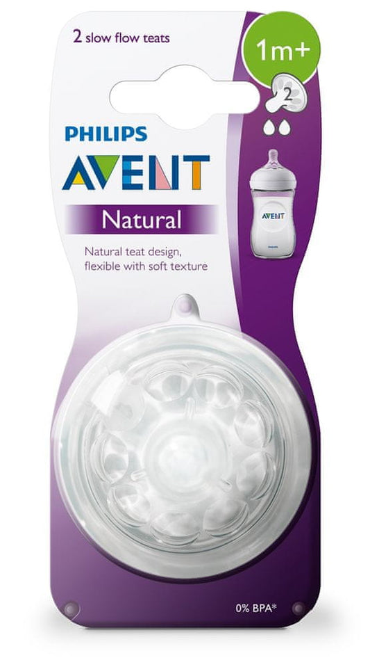 PHILIPS AVENT Natural smoczki do butelek 1msc+ x2, 2 smoczki wolne od BPA z zaworem antykolkowym