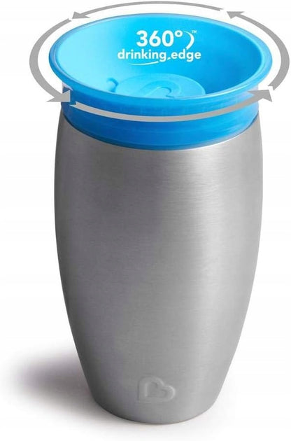 MUNCHKIN Miracle kubek 360 6msc+ 296ml stal nierdzewna, niebieski izolowany kubek 360° dla dzieci