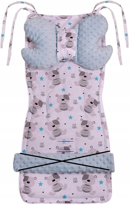 MEDI PARTNERS wkładka do wózka motylek kocyk poduszka 4el MINKY niebiesko-biały z nadrukiem cute teddy