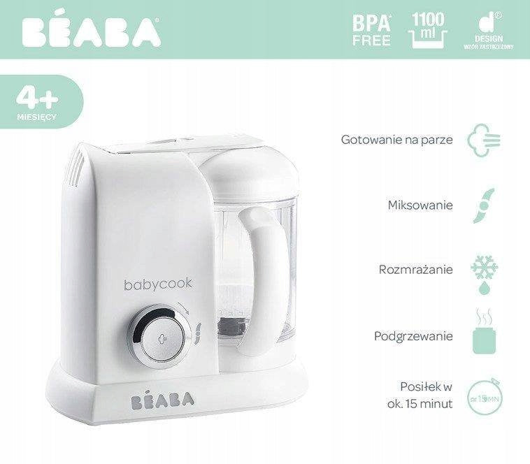BEABA Babycook ROBOT KUCHENNY 4w1 parowar, mikser, biały, BPA free, 1100 ml, 4+ miesiące