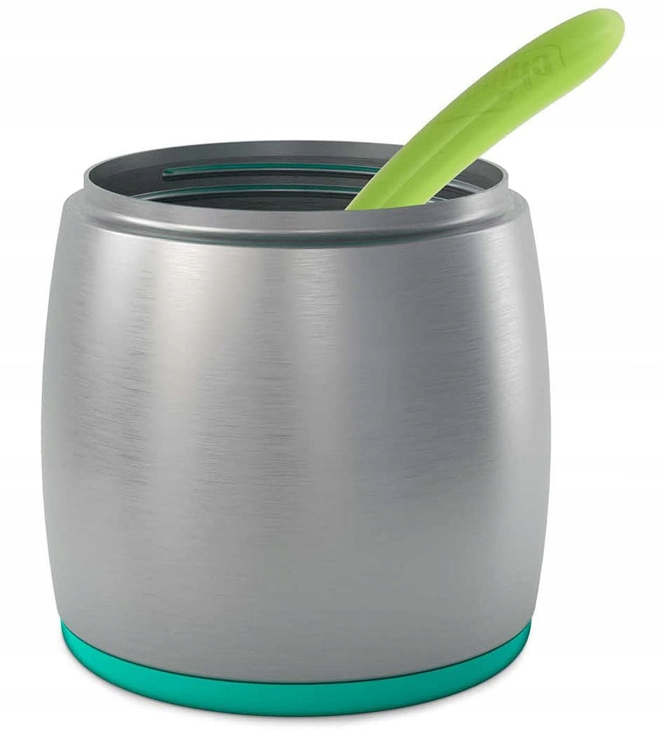 CHICCO termos ze stali 350 ml 6h, czerwono-metaliczny pojemnik termiczny z łyżką, szczelny i kompaktowy