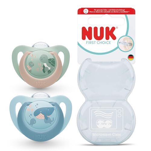 NUK First Choice smoczki 18-36 mies. 2 szt. Żółw/Wieloryb, ortodontyczne smoczki uspokajające dla dzieci