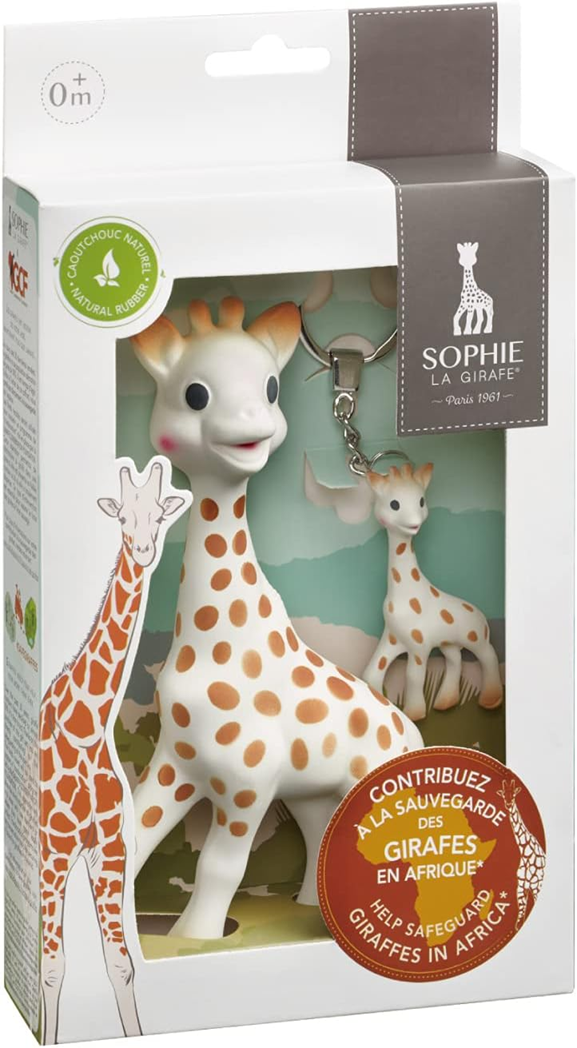 SOPHIE DE GIRAF natuurlijke bijtring SO PURE 18CM + sleutelhanger