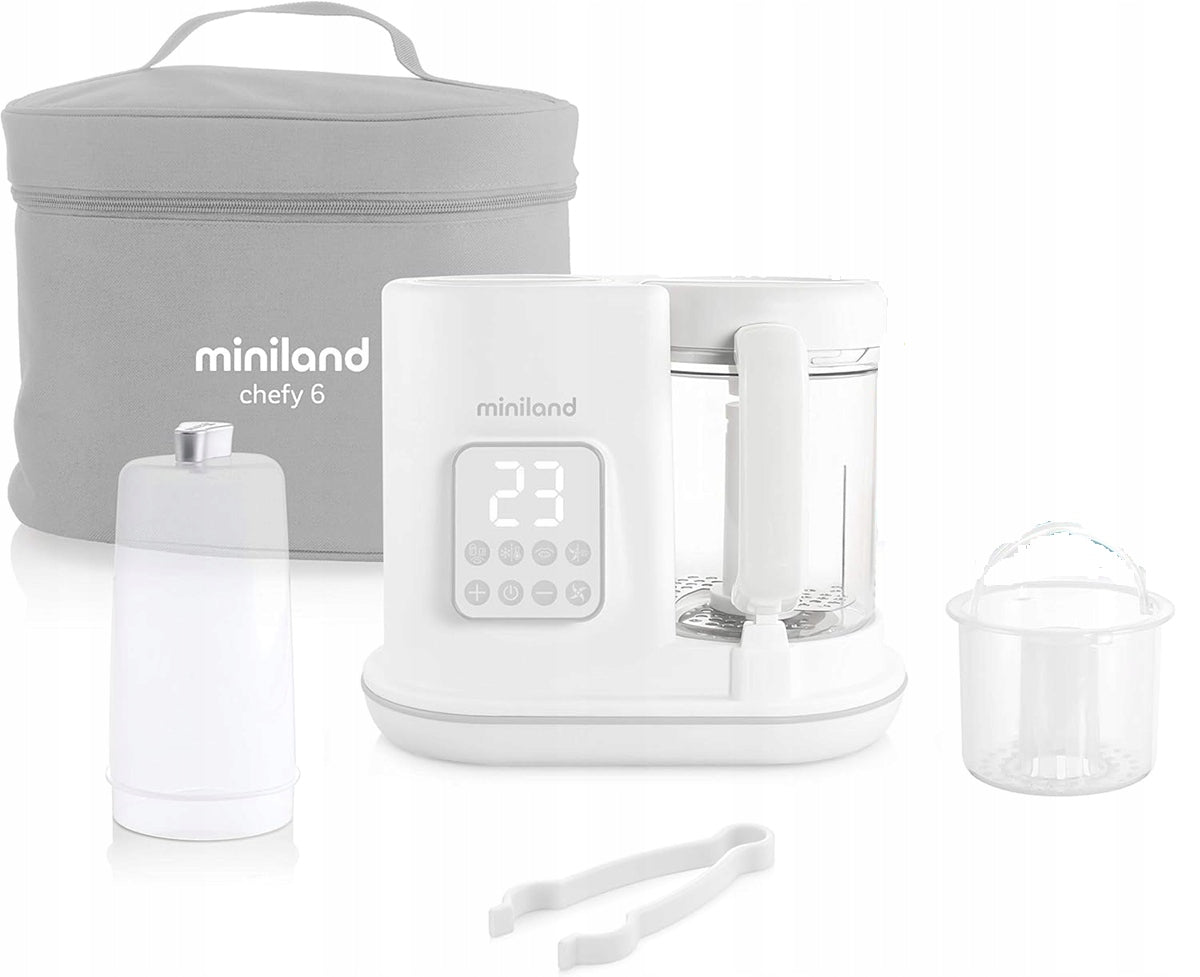 MINILAND Chefy 6 robot de cuisine 6-en-1 cuiseur vapeur mixeur + pince doseur sac