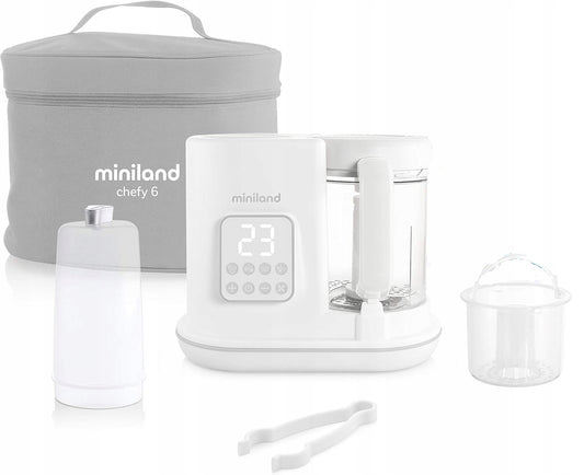 MINILAND Chefy 6 Küchenmaschine 6in1 Dampfgarer Mixer + Zange Messbecher Tasche