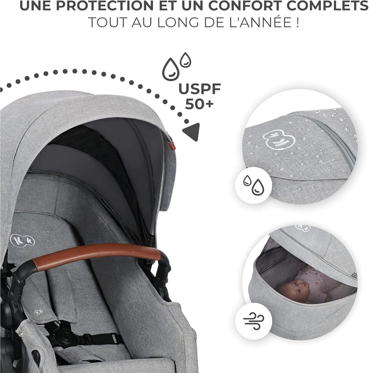KINDERKRAFT B-TOUR 3-in-1 multifunctionele kinderwagen tot 22kg + autostoeltje MINK PRO