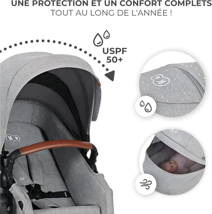 KINDERKRAFT B-TOUR 3-in-1 multifunctionele kinderwagen tot 22kg + autostoeltje MINK PRO