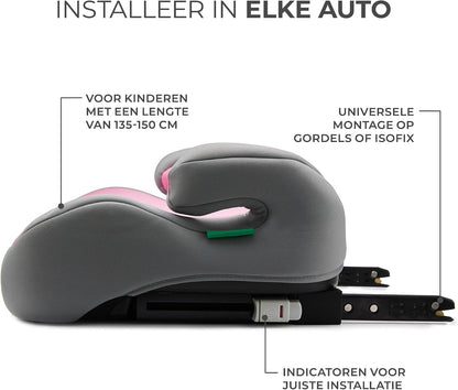 Kinderkraft I-BOOST podstawka samochodowa 135-150 cm, fotelik dla dziecka z montażem Isofix i pasami