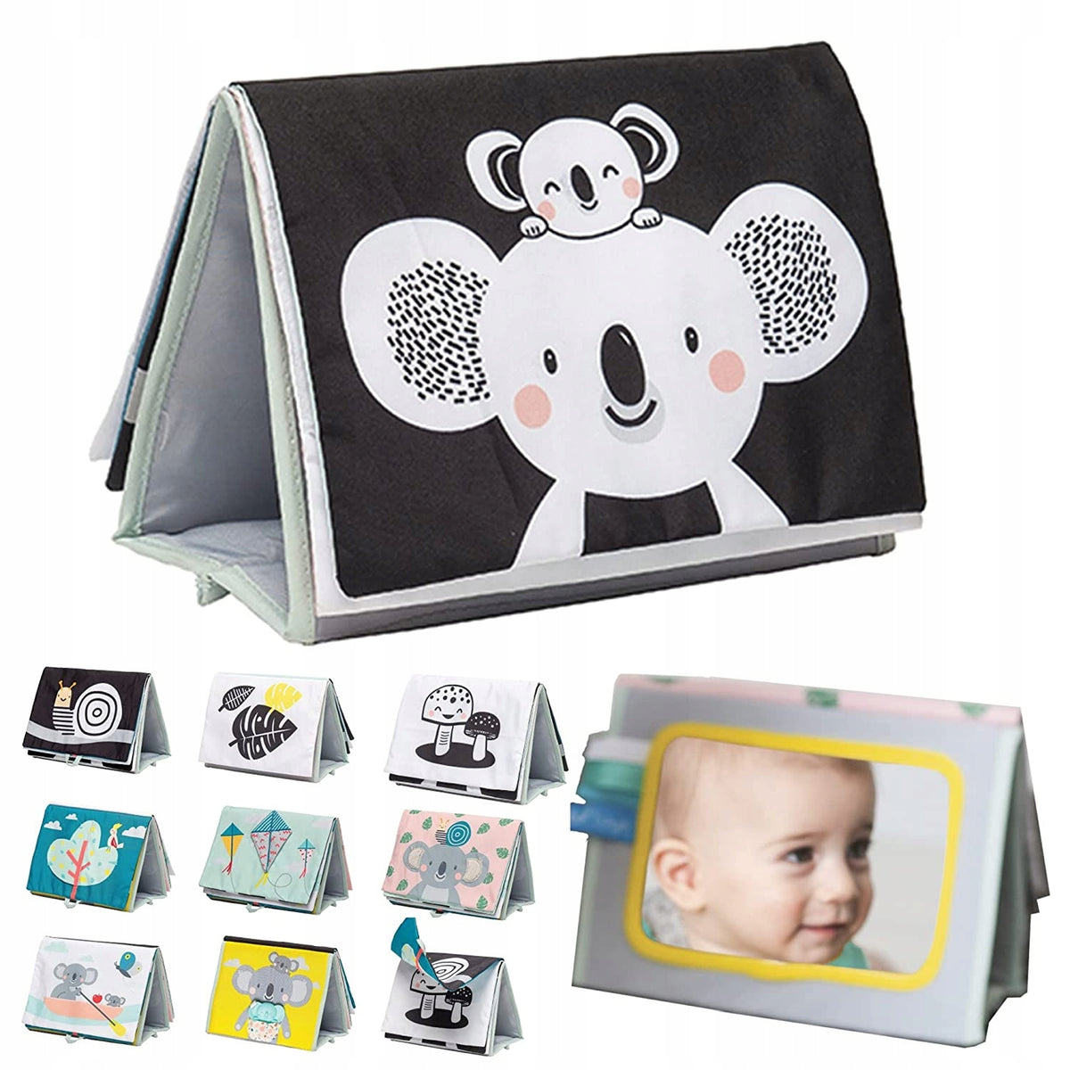 TAF TOYS książka sensoryczna kontrastowa LUSTERKO, kolorowa książka z lusterkiem dla niemowląt 0+