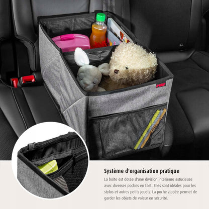REER TravelKid organizer składany do samochodu, składany organizer na tylne siedzenie z miejscem na zabawki, napoje i książki