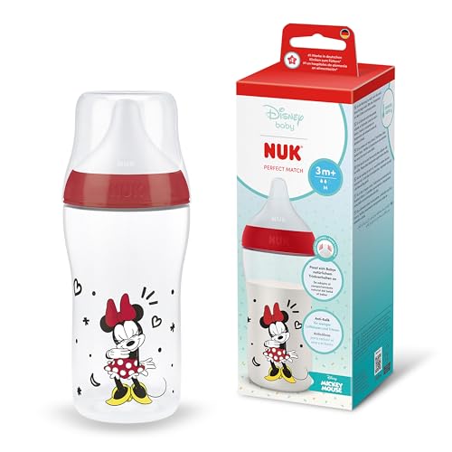 NUK Perfect Match butelka 260 ml 3m+ Myszka Minnie z systemem antykolkowym i Temperature Control