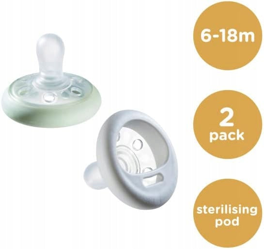 TOMMEE TIPPEE ortodontický dudlík x2 6-18 měsíců GLOW IN THE DARK