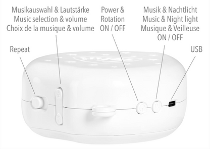 FEHN MP3 boîte à musique avec veilleuse pour mobile de lit bébé + carte 128 Mo