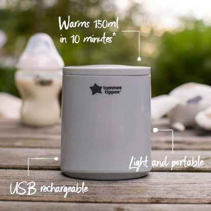 TOMMEE TIPPEE LetsGo podróżny podgrzewacz USB, szary, ładowany USB, lekki i przenośny, podgrzewa 150 ml w 10 minut