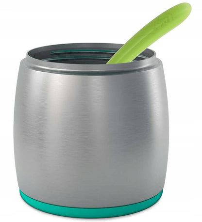 CHICCO termos ze stali 350 ml 6h, zielono-metaliczny pojemnik termiczny dla dziecka z łyżeczką